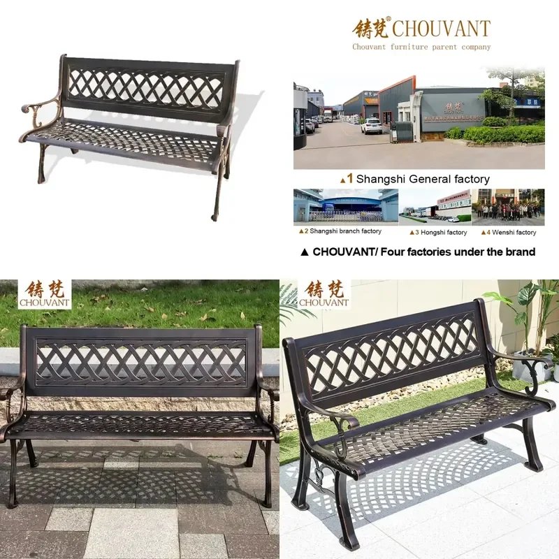 Steel Legs 2 Aluminum Seaters Outdoor Park Bench with Diagonal Plaid Design for Courtyard Use
