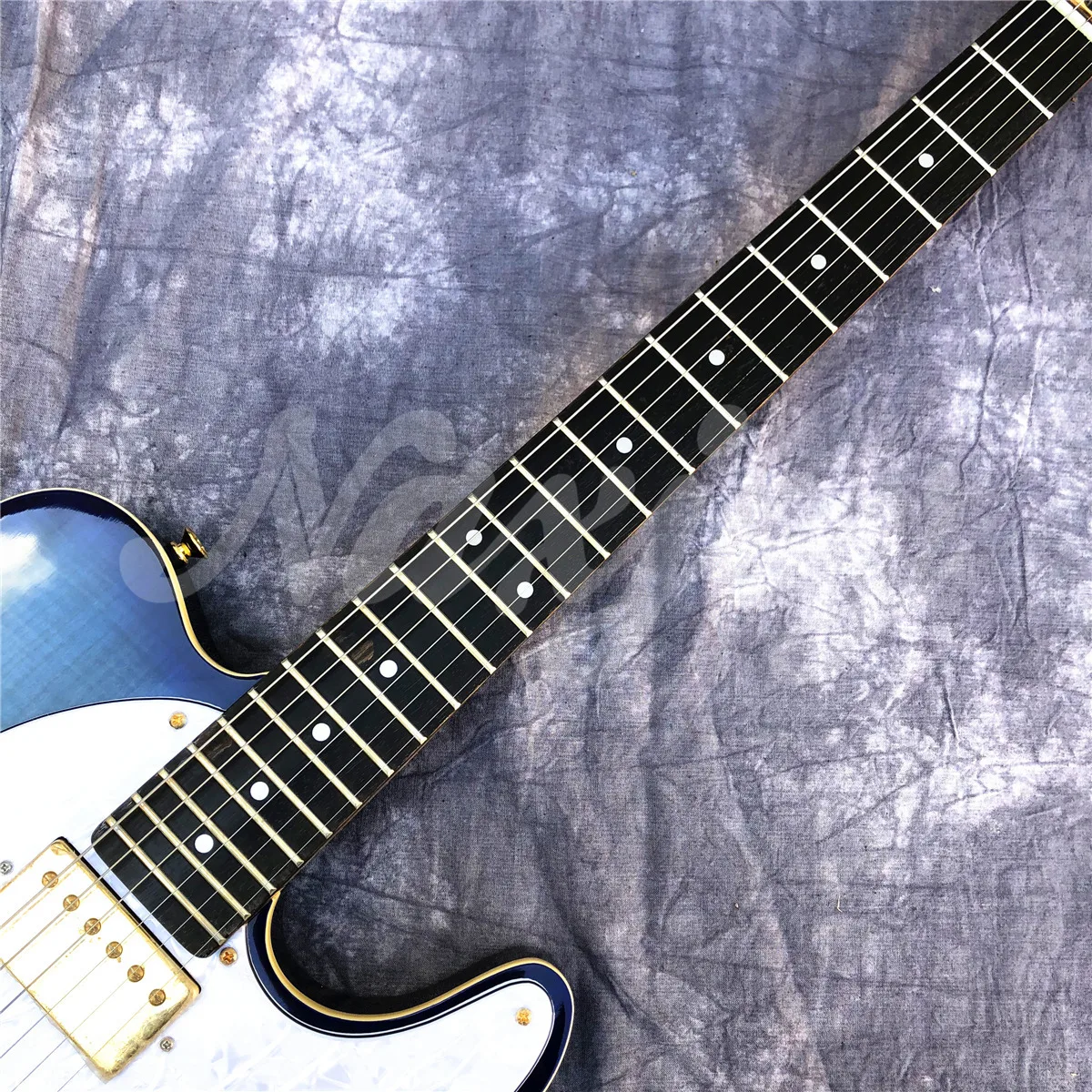 Factory Blue Flame Maple Top TL Electric Guitar,High Quality Gold Hardwares 6 Strings Solid Wood Guitarra