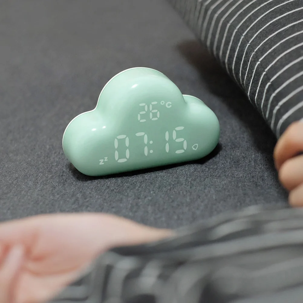 

Cloud Pattern Ultra-Quiet Alarm Clock Mint Green Eco-Friendly Plastic Digital Table Clock Intelligent Snooze LED Display Quiet