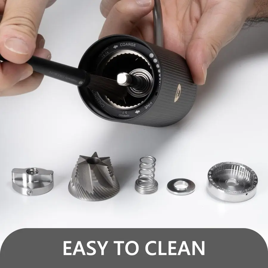 مطحنة قهوة يدوية من الفولاذ المقاوم للصدأ مطحنة قهوة مخروطية الشكل بسعة 20 جرام إعداد خارجي عددي قابل للتعديل