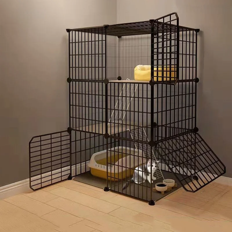 

Encrypted Cat Cage Household Cat Villa Large Free Space with Toilet Integrated Two-Story Small Kitten Cat Cabinet