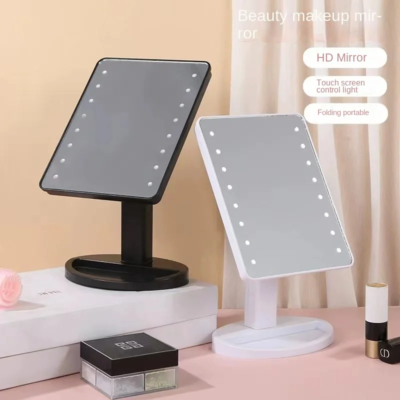 16-LED Lighted Vanity Mirror with Touch-Sensitive Control Stylish Folding Design for Desktop Bedroom INS-Style Modern Gift