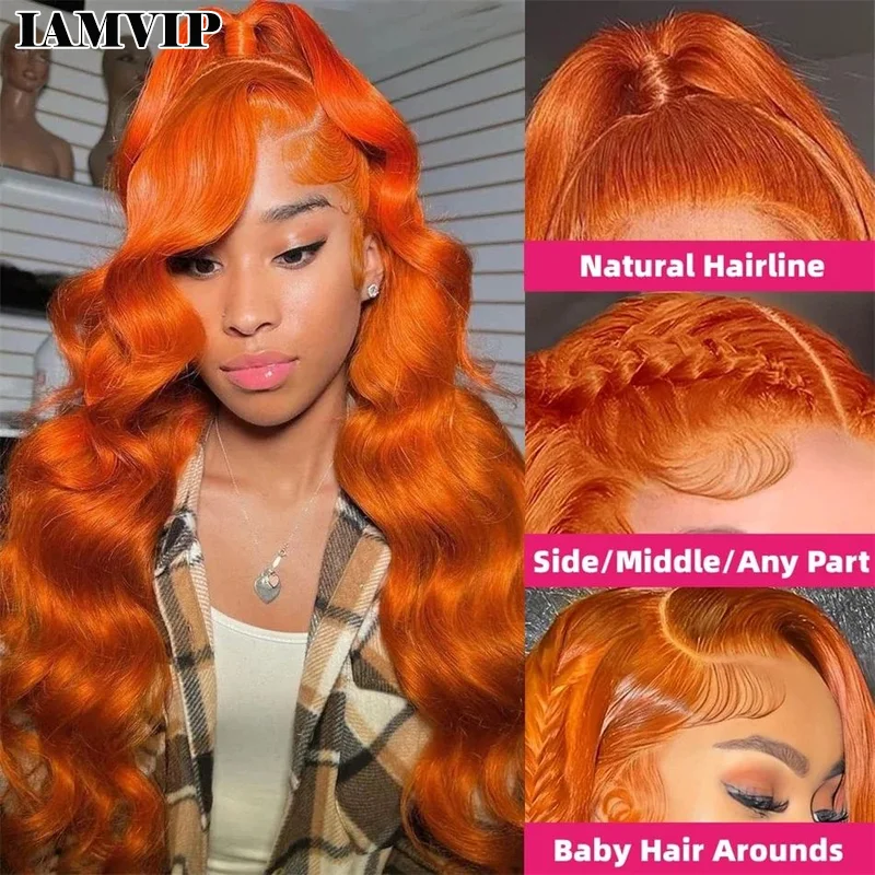 250% Body Wave 13x6 HD Lace Front Wig 100% Human Hair Ginger Orange Brazilian Remy Colored Pre Plucked 13x4 Lace Frontal Wigs