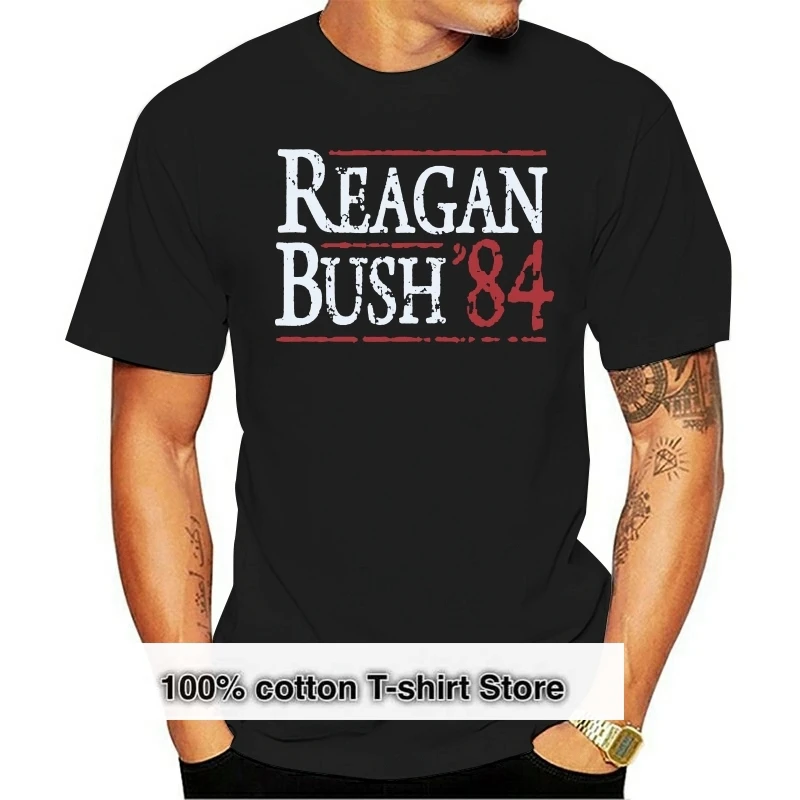 2024 Printed Men T Shirt Cotton Short Sleeve  Ronald Reagan Bush 84 Retro Election t shirt  Women tshirt