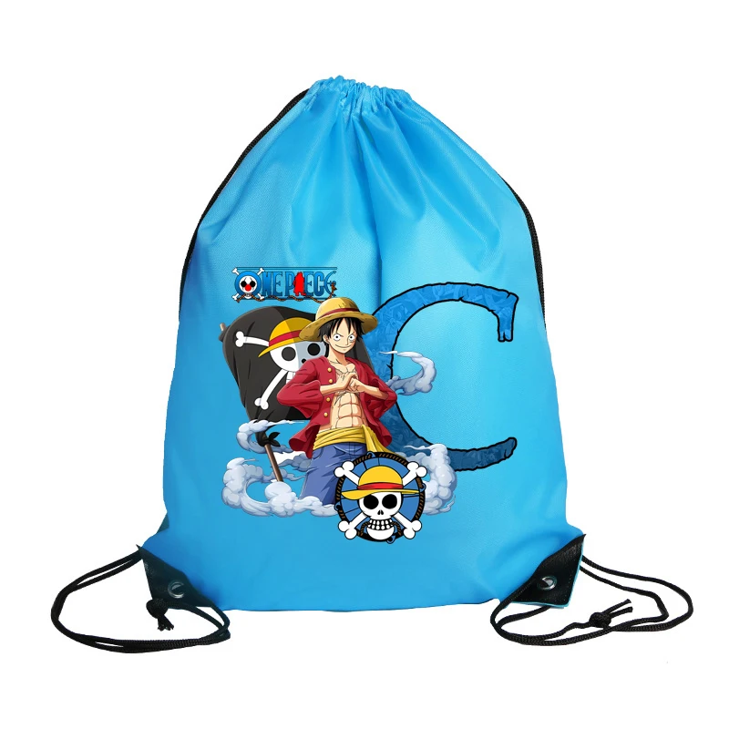 One Piece Man Drawstring Backpack Boy Waterproof Polyester Handbags Anime Cartoon Portable Garment Storage Bags Letters Gift Bag view 6