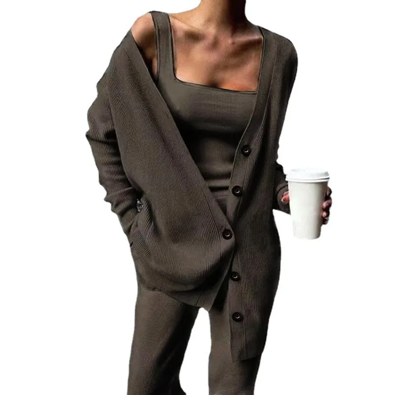 

Knitted Three-piece 2025 Spring and Autumn Jacket Vest