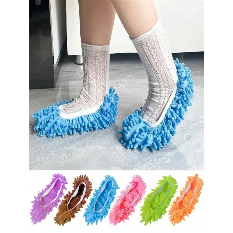 2Pcs Mop Slippers, Soft, Washable and Reusable Microfiber Foot Socks, Dust Slippers for Cleaning Bathrooms, Kitchen and Bedrooms
