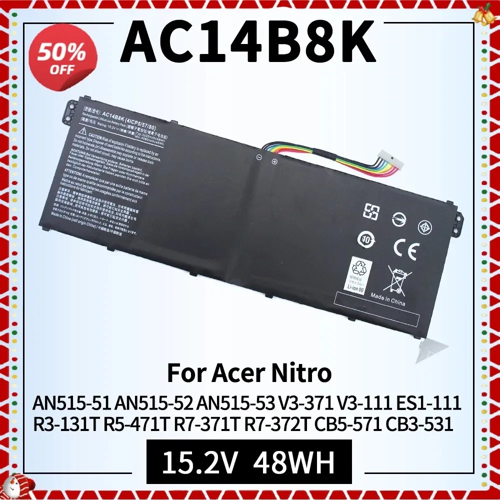 

AC14B8K Laptop Battery for Acer Nitro 5 AN515-51 AN515-52 AN515-53 Aspire V3-371 V3-111 ES1-111 ES1-512 R3-131T R5-471T R7-371T