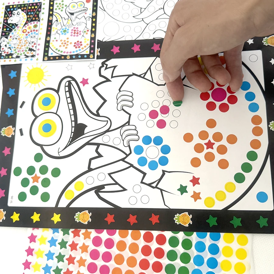 10 Sheets/Lot Funny Puzzle Dot Stickers For Kids Cute Cartoon Animal Drawing Mosaic Sticker Children Early Educational Patience