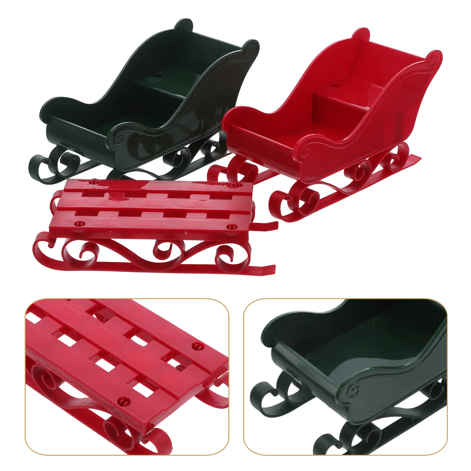 3Pcs Christmas Sleigh Decor Mini Santa Sleigh Plastic Holiday Snow Sled Tabletop Party Decoration Christmsa Miniature Sled