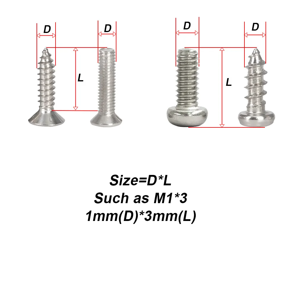 Clock glasses double head screw pan head metric thread cross head bolt M1 M1.2 M1.4 M1.6 M2304 stainless steel small screw