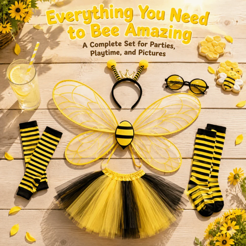 Bugs Bee Cosplay Wings Suit Insect Sparkle Party Wings Elastic Straps Handmade Craft Yellow Bee Fly Wings Halloween Party