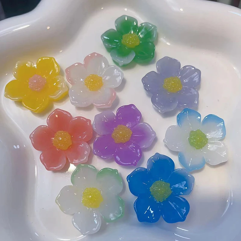 90PCS Kawaii Resin Five Petal Flower 33MM luminous DIY Handcrafted Hairpin In Ancient Style Decoration