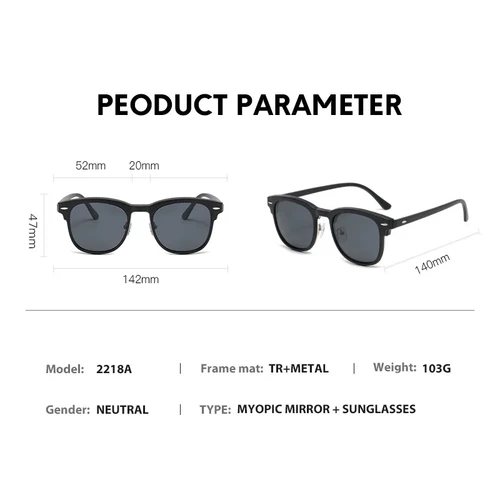 Imagen 2 del producto Gafas de sol polarizadas 6 en 1 para miopía, gafas de sol con Clip magnético para hombres y mujeres, gafas de estilo clásico, montura de gafas ópticas personalizadas-0,5 a-10