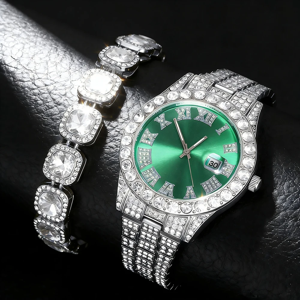 

Кварцевые часы, 1 шт., стильные и роскошные, в стиле хип-хоп, унисекс, идеальный подарок для друзей, сияют как украшение для повседневной носки.