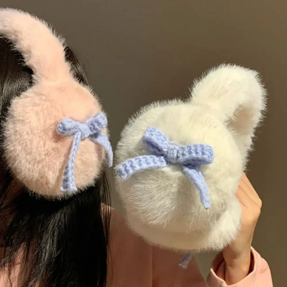 Doce à prova de vento y2k arco earmuffs inverno ao ar livre fofo bowknot earmuffs esqui quente feminino earflap orelha capa