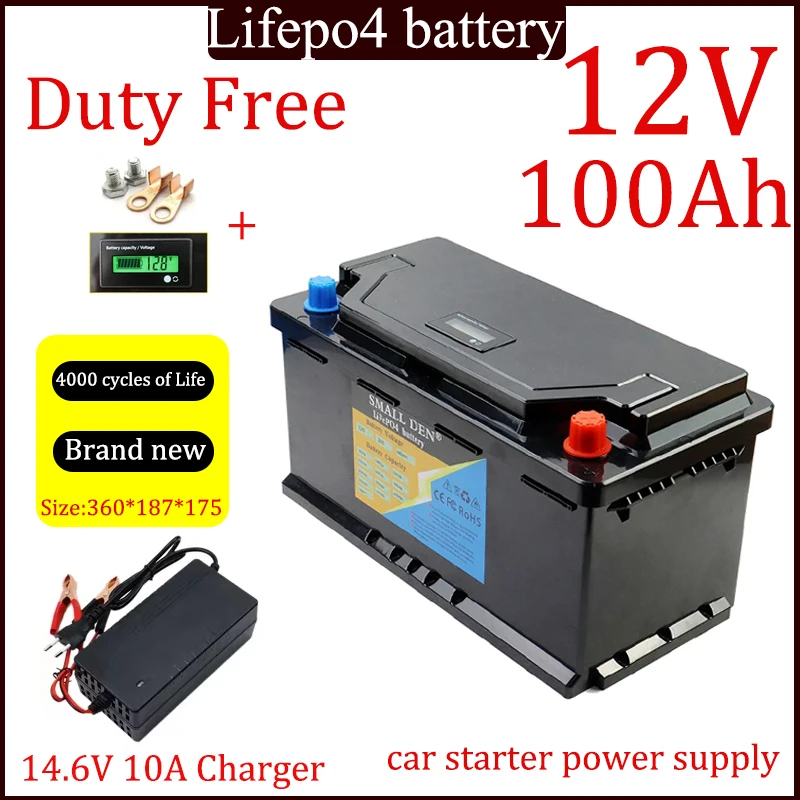 LiFePO4 12V 100AH Battery Built-in Lithium Iron Phosphate BMS Cells to Replace Most Home Backup Power High power Solar+Charger