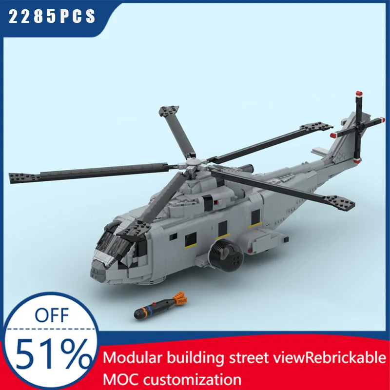 

New 2285PCS MOC Fighter Jet Series AgustaWestland AW-101 Merlin Helicopter DIY Educational Creative Children Toys Xmas Gifts