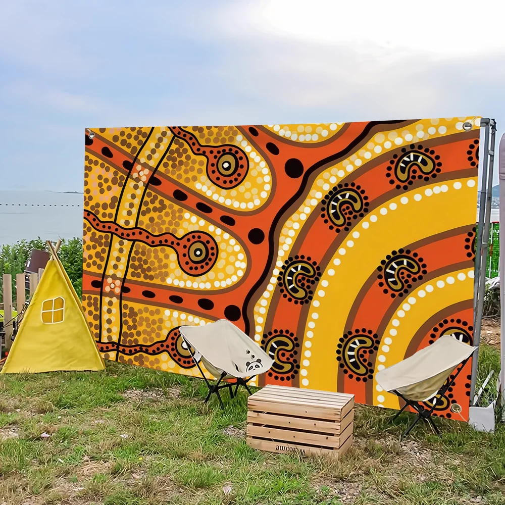 علم فني من السكان الأصليين الأسترالي للتخييم في الهواء الطلق، نزهة، ديكور منزلي، لافتة زينة