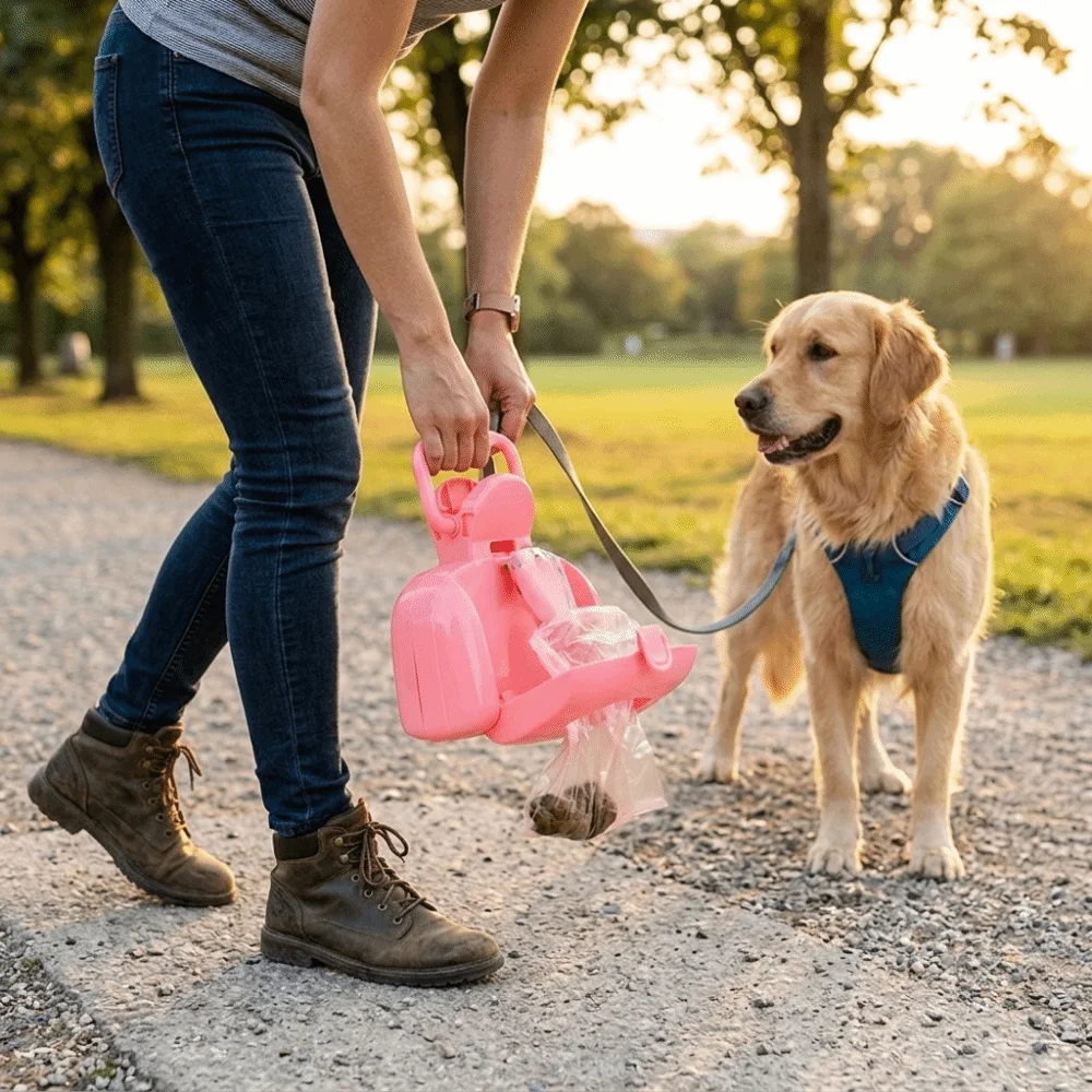 Solid Plastic Body Dog Poop Pick Up Tool Pink Tone Surface Handbag Shaped Frame Pet Poop Clip Holder Lightweight Build