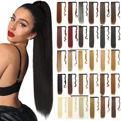 Rechte Lange Paardenstaart Extensions Synthetische 24Inch Wikkel Rond Paardenstaarten Haarstuk Pony Tail Hair Extensions Haarstukken