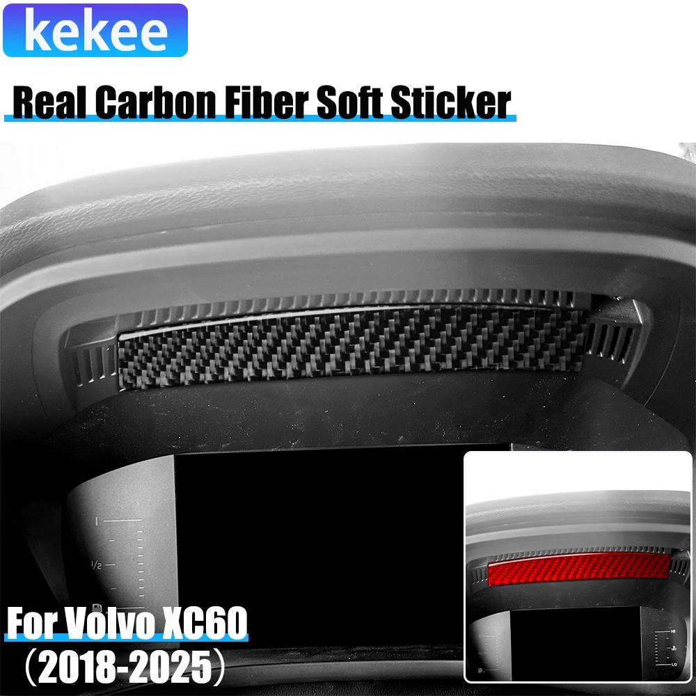 

Real Carbon Fiber Car Accessories Dashboard Strip Cover Soft Sticker For Volvo XC60 2018 2019 2020 2021 2022 2023 2024 2025