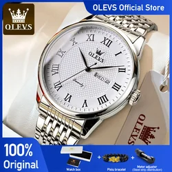 OLEVS Men‘s Watches Classic Simple Original Quartz Watch for Man Stainless Steel Waterproof Roman Scale Wristwatch Date Week