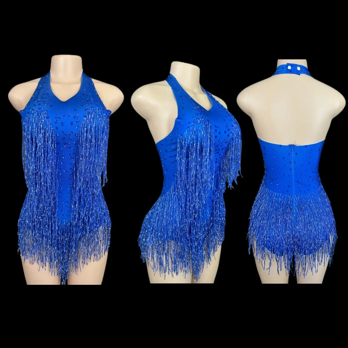 

Sparkly Rhinestones Fringe Bodysuit WomenVightclub Party Dance Costume Stage Wear SexyTassel Leotard Performance Clothing 7G