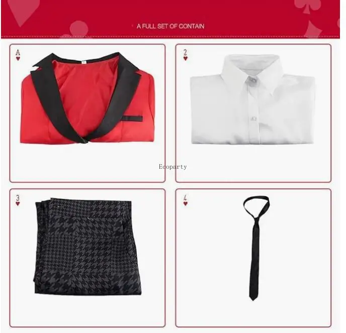 Anime japonês Kakegurui fantasia de cosplay masculina, uniforme escolar vermelho, calças, roupas de Halloween, Suzui Ryota, menino