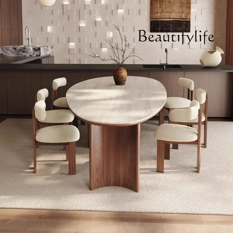 

JB Hhousehold Solid Wood Quiet Wind Dining Table تحف كبيره للمنزل French Antique Travertine Rock Slab Dining Table