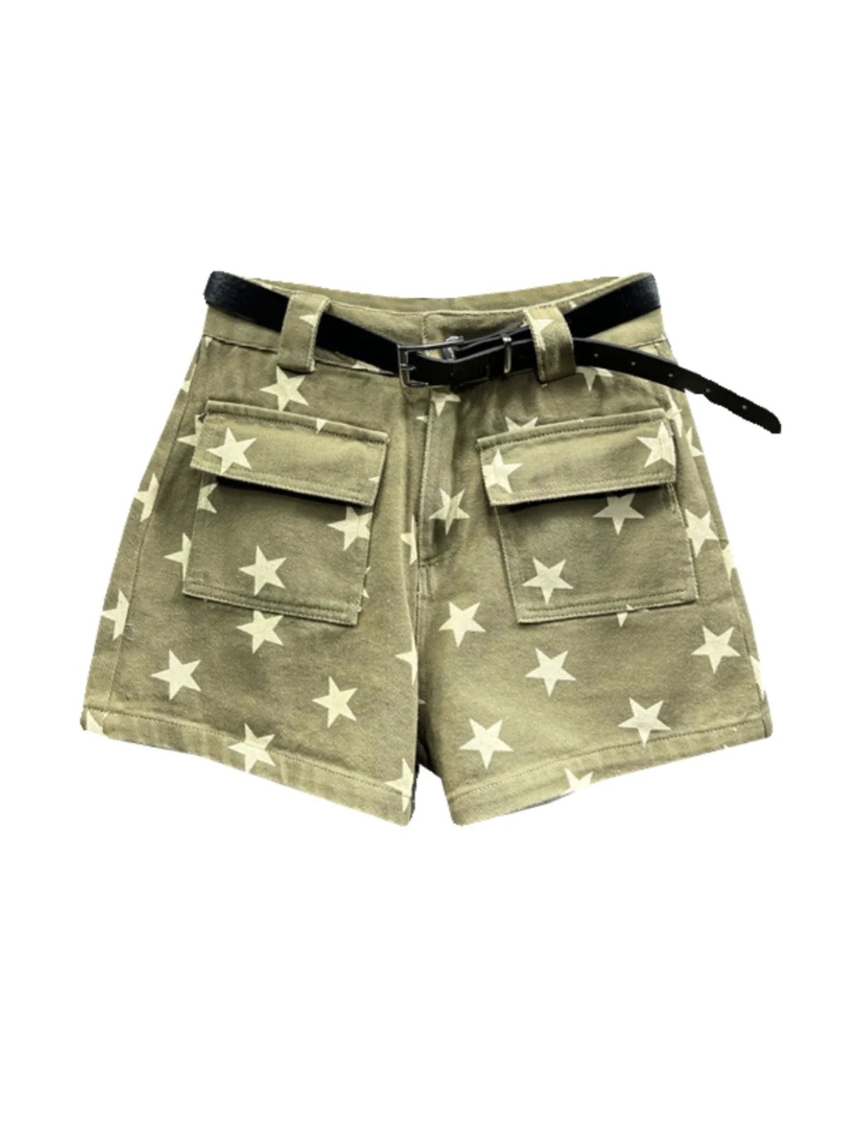 Shorts jeans casuais com bolsos grandes para mulheres, calças emagrecedoras estampadas xingx, roupas de trabalho para pernas largas, novas, primavera e verão, 2024