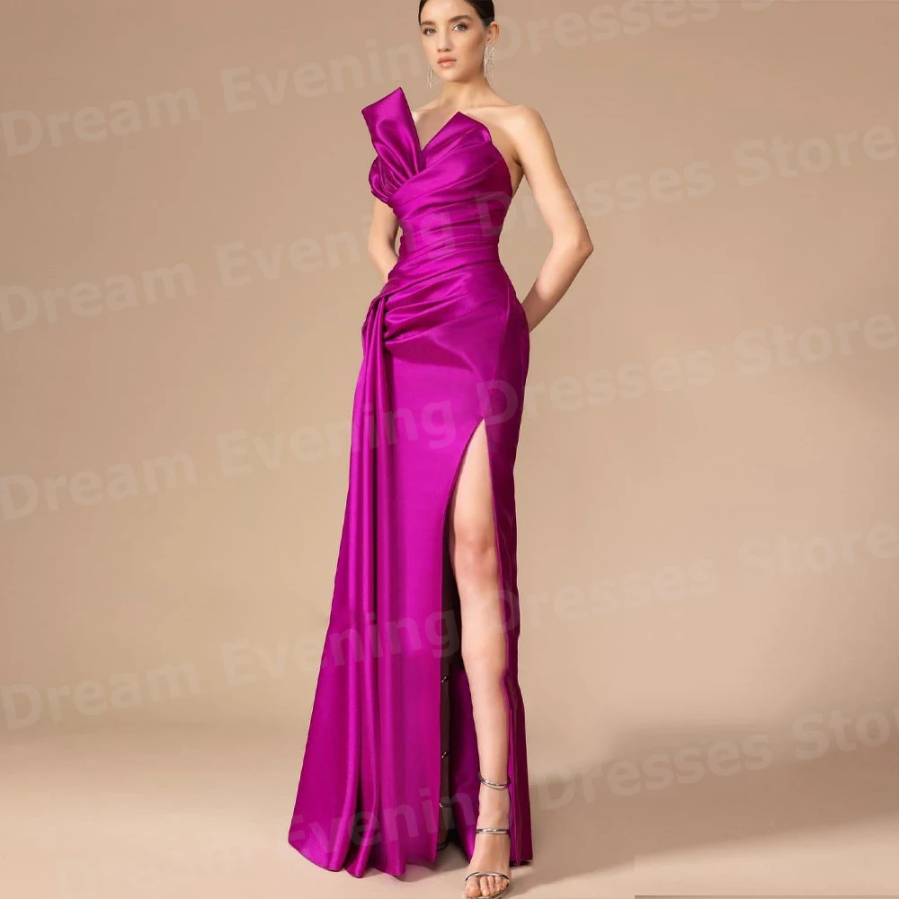 

Simple Satin Mermaid Women's Evening Dresses Customized Vestidos De Fiesta Prom Gowns Backless Slit Vestido De Gala Noche Mujer