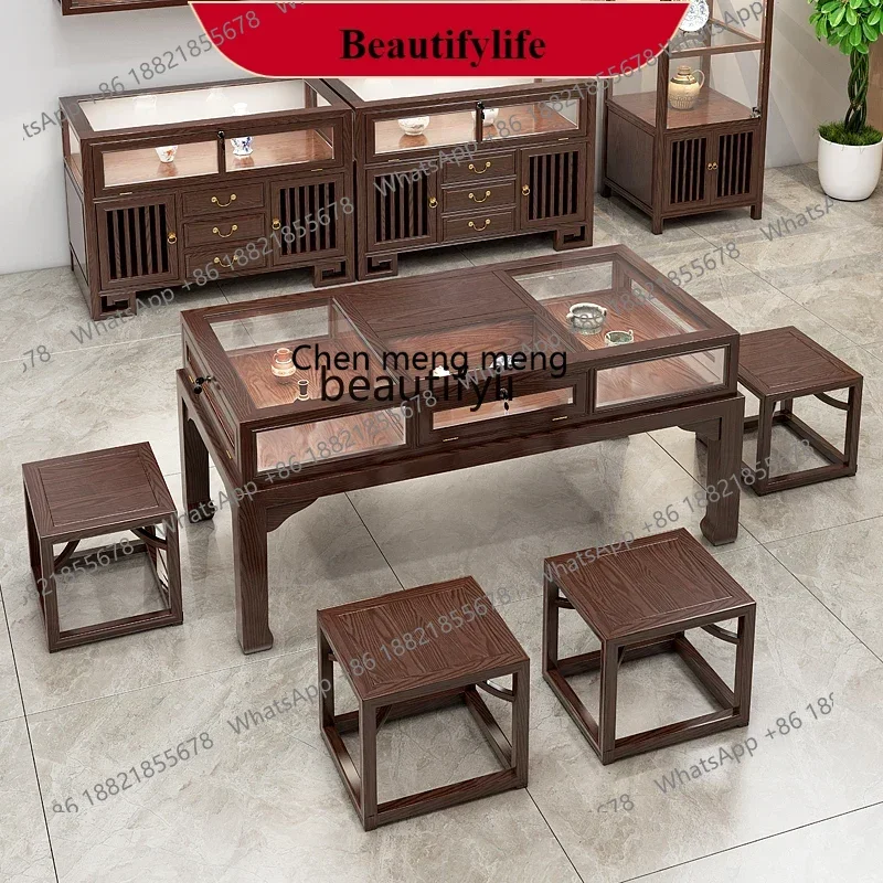 

G153 New Chinese solid wood display jewelry counter jewelry glass negotiation table container island cabinet