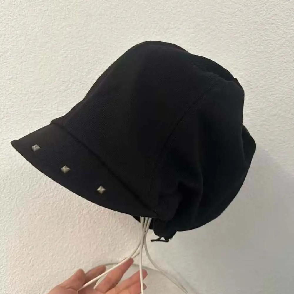 Rivet Ornament Slouchy Beret Face Framing Soft Fabric Short Brim Hat Retro Texture Elastic Band Studded Beanie Outdoor Travel