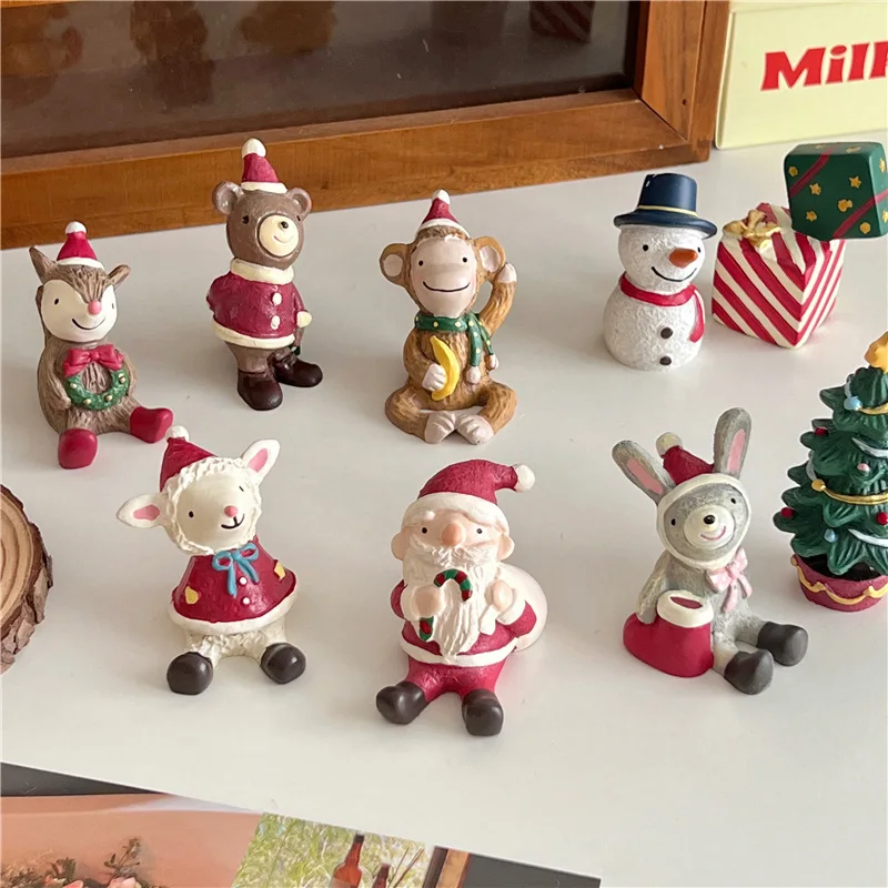 Weihnachts-Miniaturfiguren aus Kunstharz, Ornamente für den Weihnachtsbaum, Hirsch, Elch, Schneemann, Tier, Mikrolandschafts-Ornamente, Weihnachtsdekoration – Detail 5