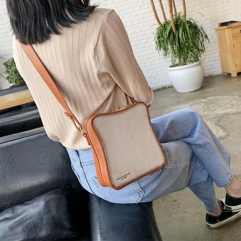 Women's Letter Crossbody Bag Korean Style Cute Toast Bread Phone Shoulder Pack+Contrasting Color Zipper Mini Fried Egg Bags