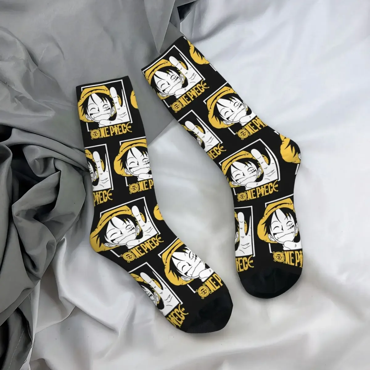 One Piece Monkey D Luffy Socks Harajuku Sweat Absorbing Stockings All Season Long Socks Accessories for Man\'s Woman\'s Gifts