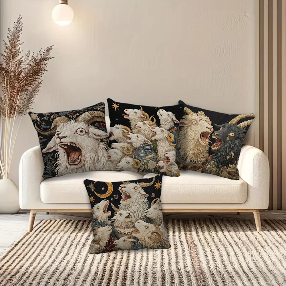 HOT Exquisite Goat-Printed Cushion Covers Fantasy-Inspired Decor Home Sofa Cushion Cover Home Room Decoration Square Pillowcase