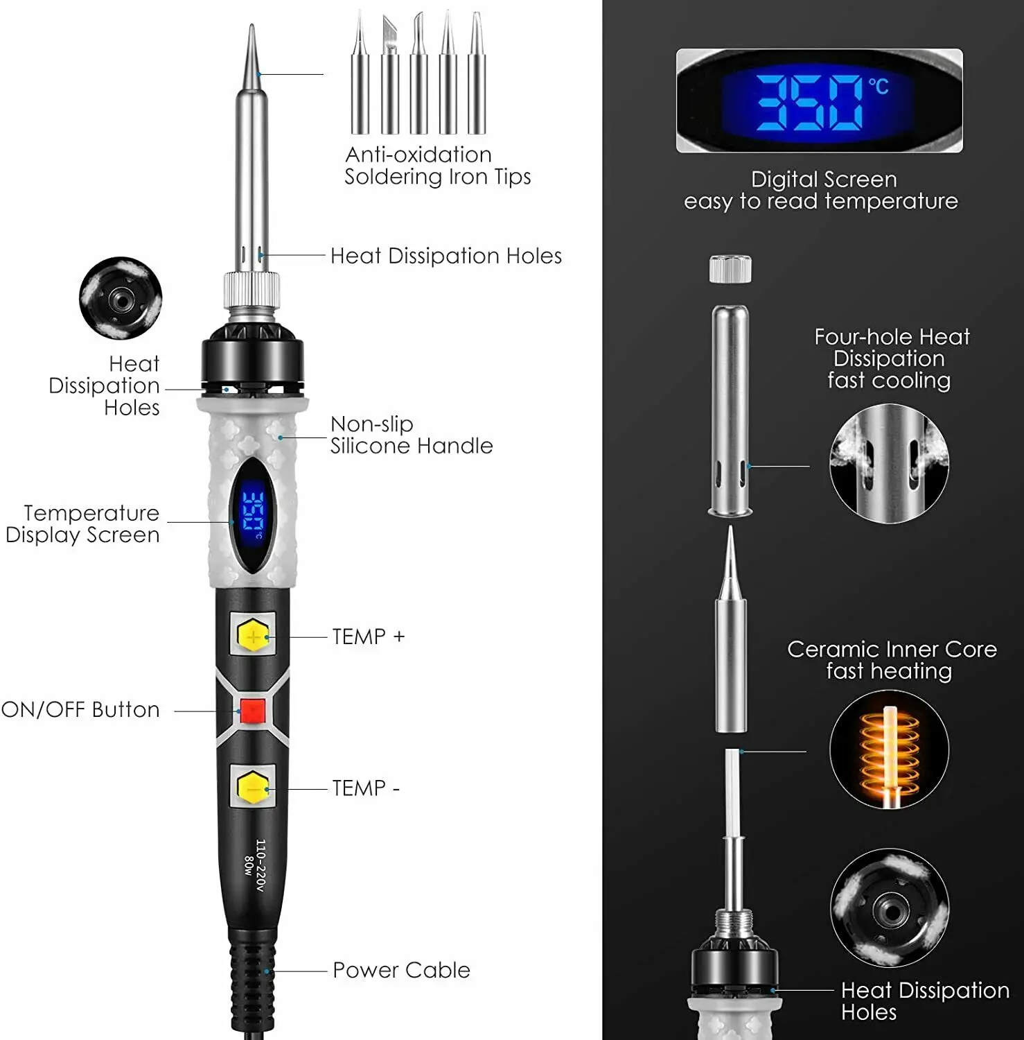 Newest 80W Adjustable Temperature Soldering Iron Digital LCD Electronic Welding Solder Rework Station Fast Heat Repaire Tool Set