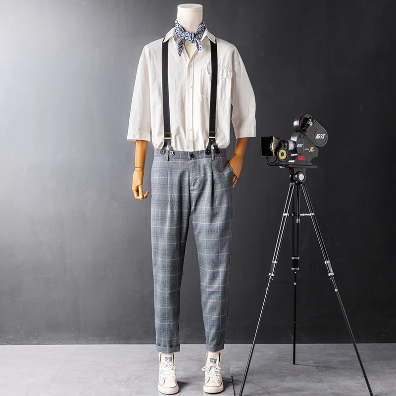 

Ретро Slim Fit West Pants ex Повседневные брюки в клетку Молодежные корейские брюки Весна Осень Сезонная одежда Классическая рабочая одежда