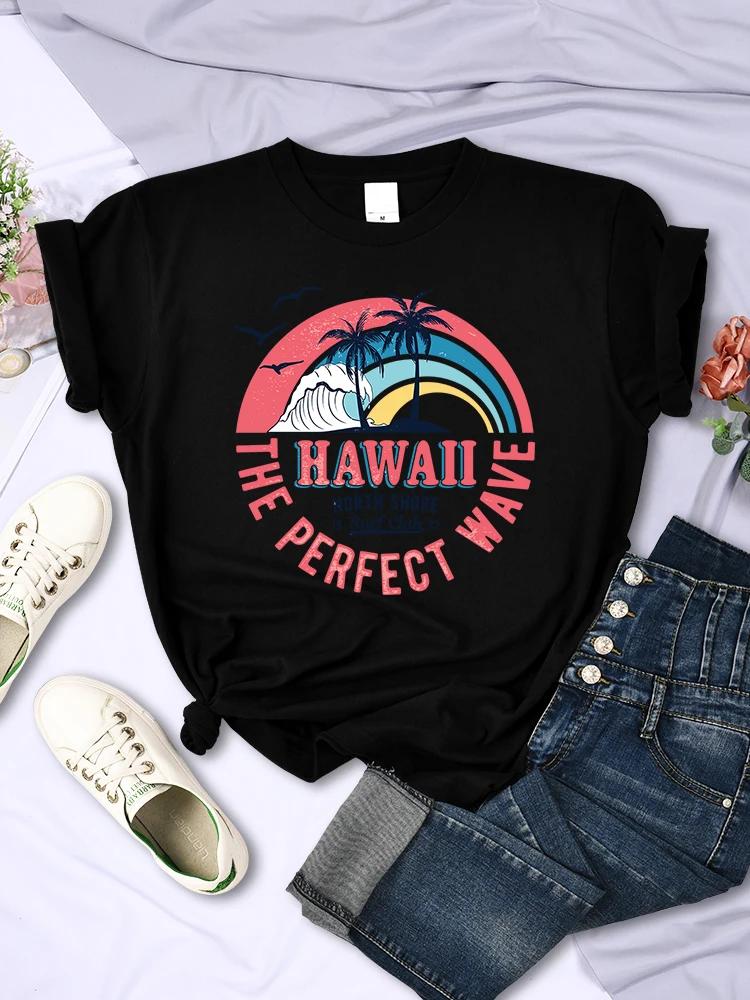 Hawaii The Perfect Wave Womens Tshirt Summer Breathable Casual T Shirt Fashion Soft Tops Hip Hop Oversize Fashion T Shirt Women