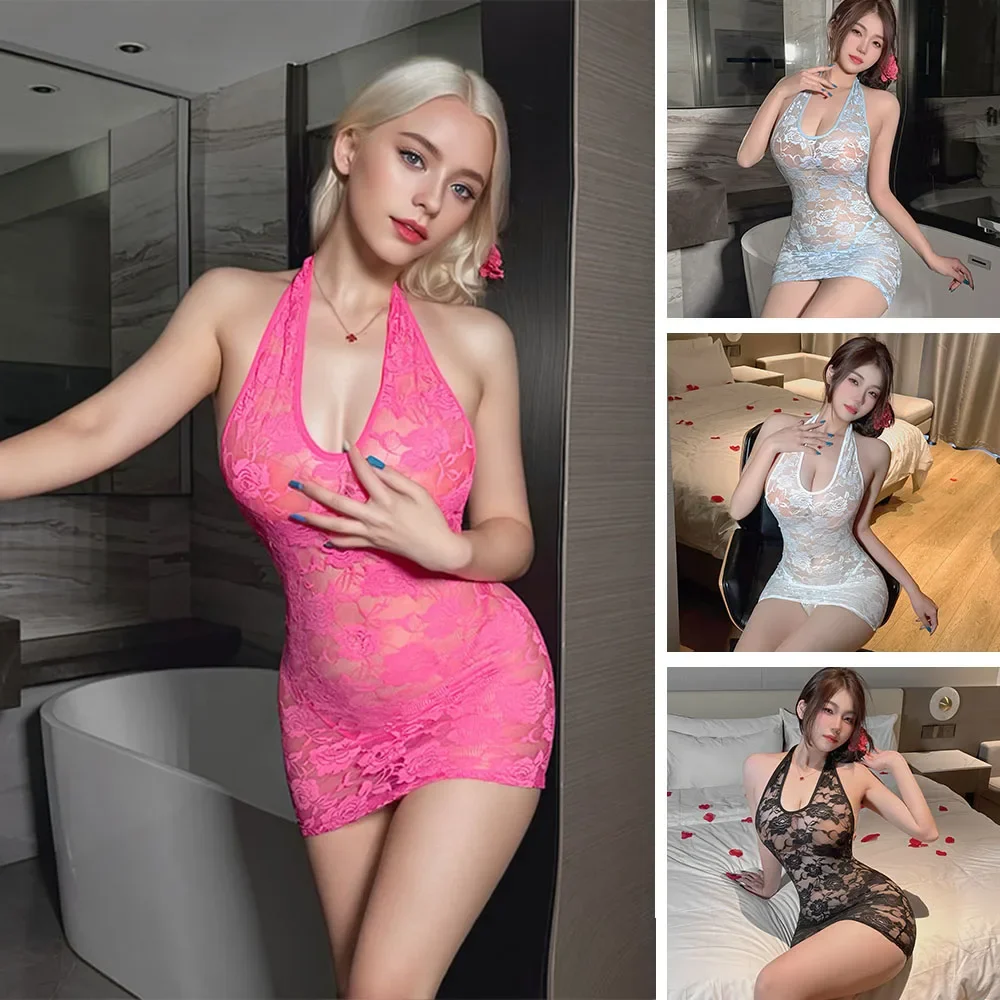 Sexy Lingerie Lace See Through Night Dress Babydolls Chemises Exotic Hip Skirt Pajamas Underwear Night Club Passion Wear Women