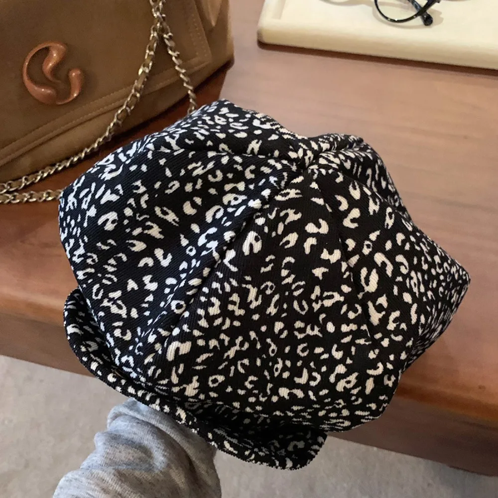 

Retro Leopard Print Leopard Beret British Korean Style Painter Hat Newsboy Cap Cotton Octagonal Cap Outdoor