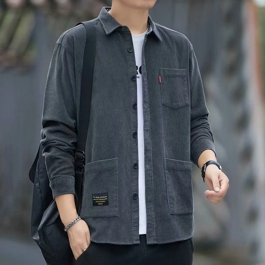 Corduroy Long Sleeve Shirt Men's Casual Wear Resistant to Dirt And Wear for Work Autumn Winter Seasonal Workwear Jacket Coat