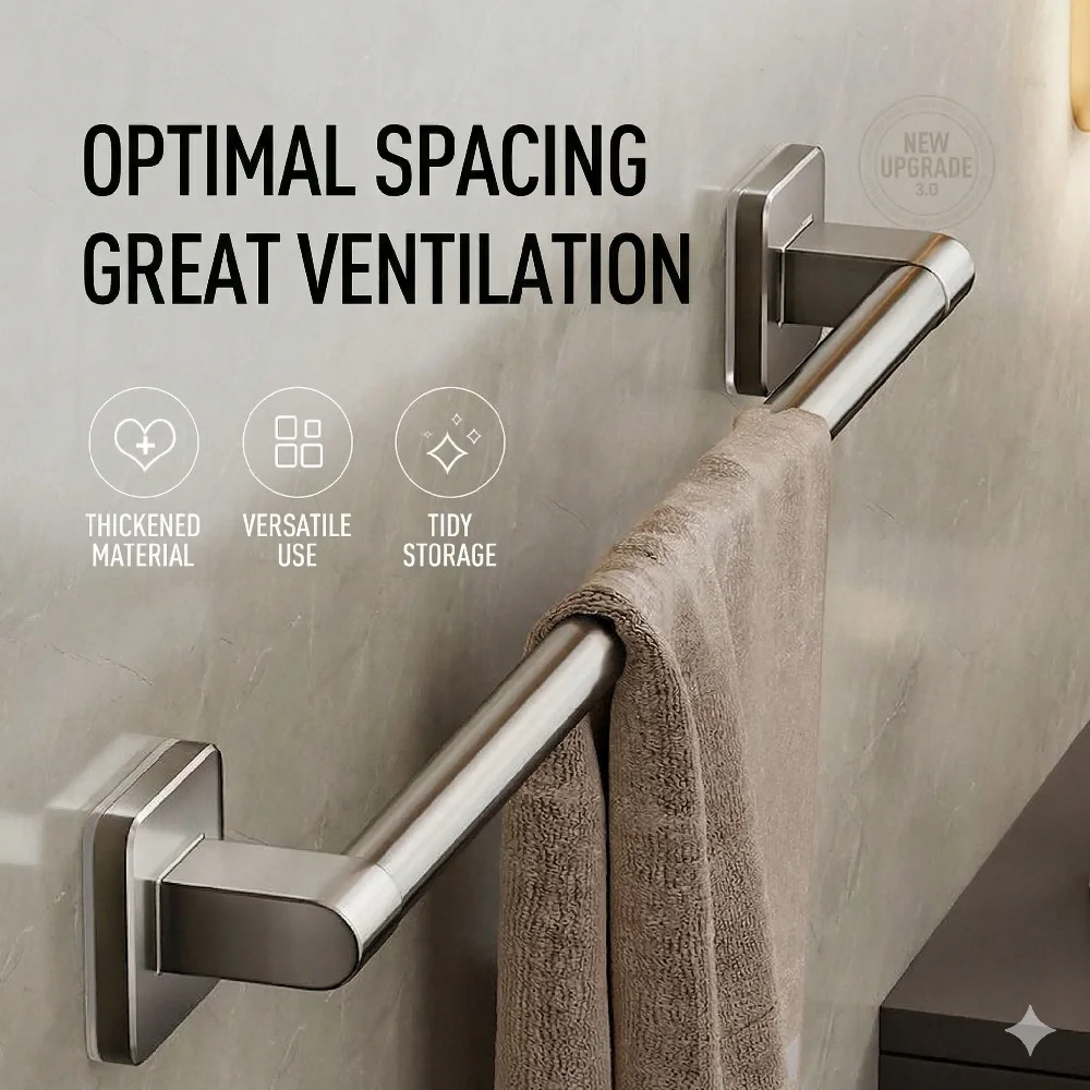 Self Adhesive Cream Bathroom Towel Rack Wall Mounted Storage Rail No Drilling Aluminum Horizontal Bar Towel Holder Kitchen Hooks