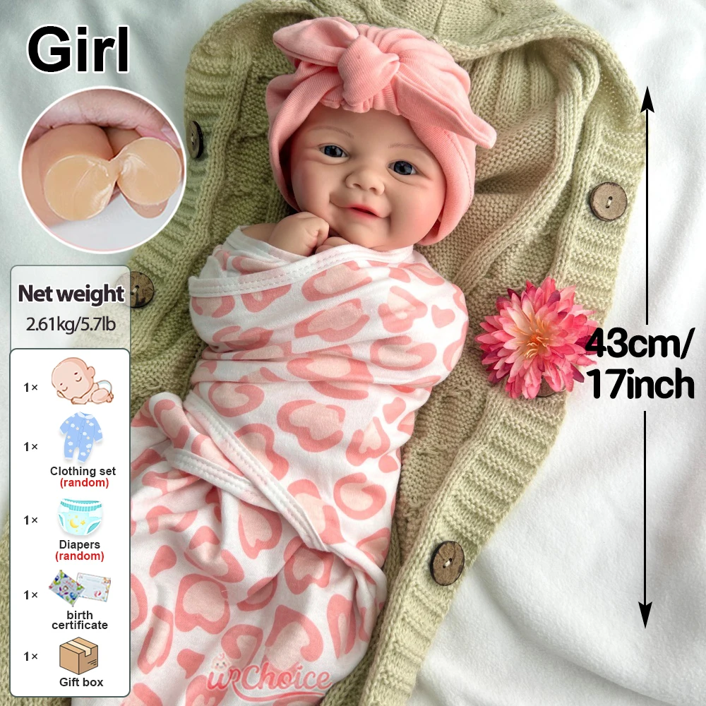 43cm Cute Doll Lifelike Baby Girl Vivienne Silicone Reborn Baby 3D Skin Painted Weighted Doll for Grandma Birthday Gift