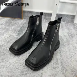 Uomo Casual doppia Zip donna stivaletti tacco grosso piattaforma punta quadrata tutto abbinato scarpe in pelle stivali firmati femminili di grandi dimensioni