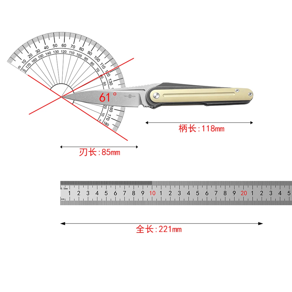 TWO SUN TS372  Folding Knife D2 Blade    TC4 Titanium Alloy   Handle Kitchen Camping Outdoor Survival EDC Tools