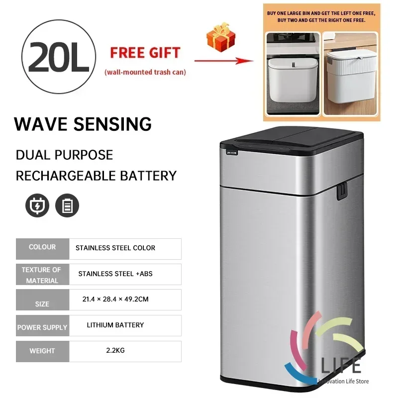 

Large Smart Kitchen Trash Can Automatic Intelligent Sensor Bucket Garbage Can Wastebasket Basurero De Cocina Compost Bin 20L