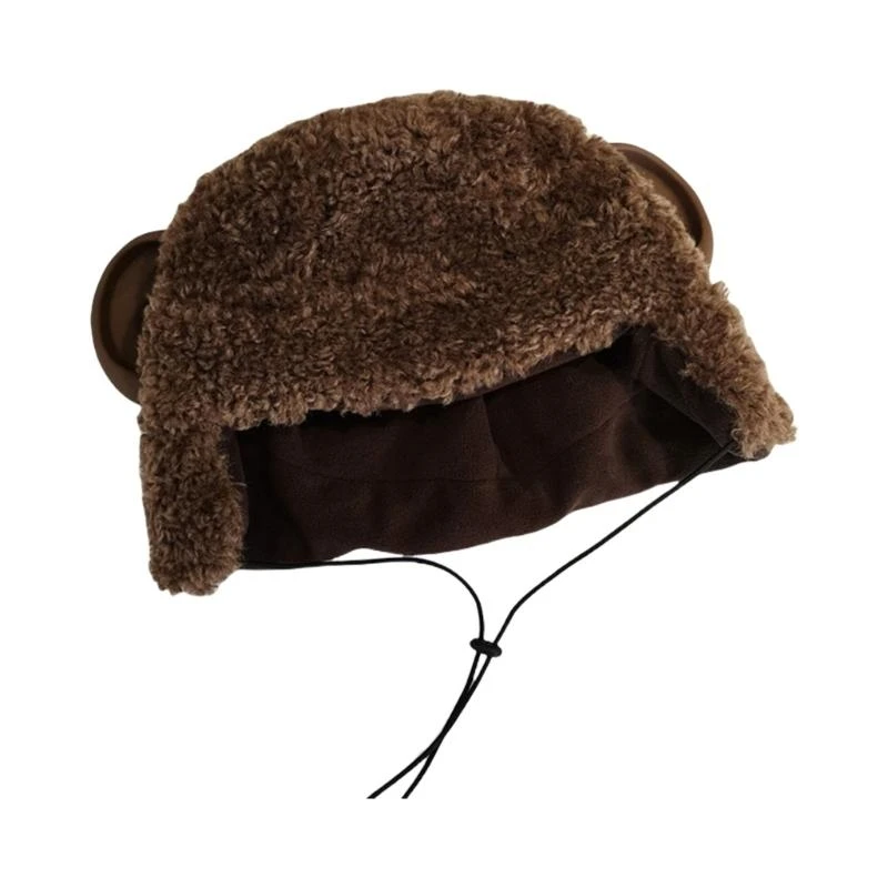 

Меховой чехол на голову обезьяны с ушками для девочек, утолщенный головной убор для косплея, однотонный цвет